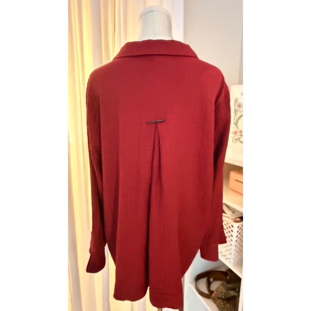 Habitat Lagenlook Artsy Boho Toggle Button Red Crinkle Top XL - Picture 4 of 10